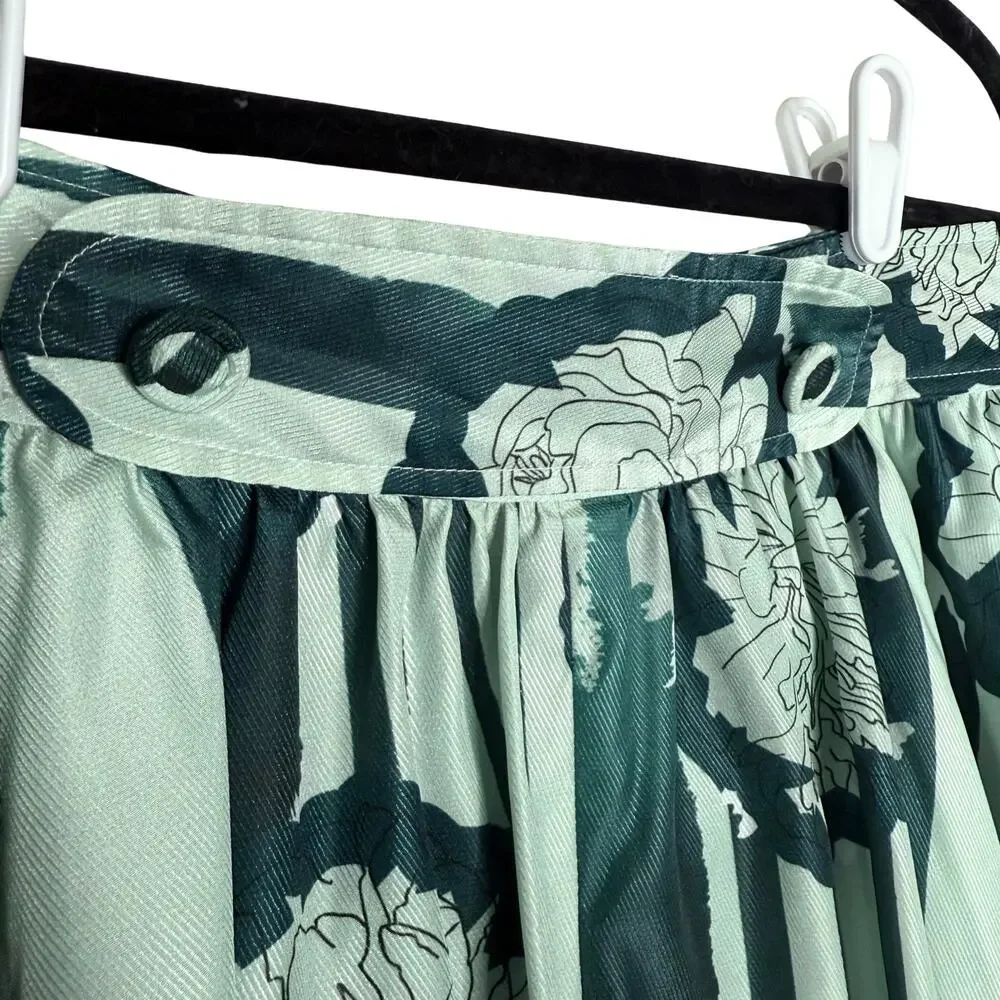 Anthropologie Troubadour Waterlily Floral Striped Circle Skirt 4P Green Workwear